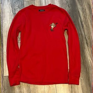 Red long sleeve polo shirt